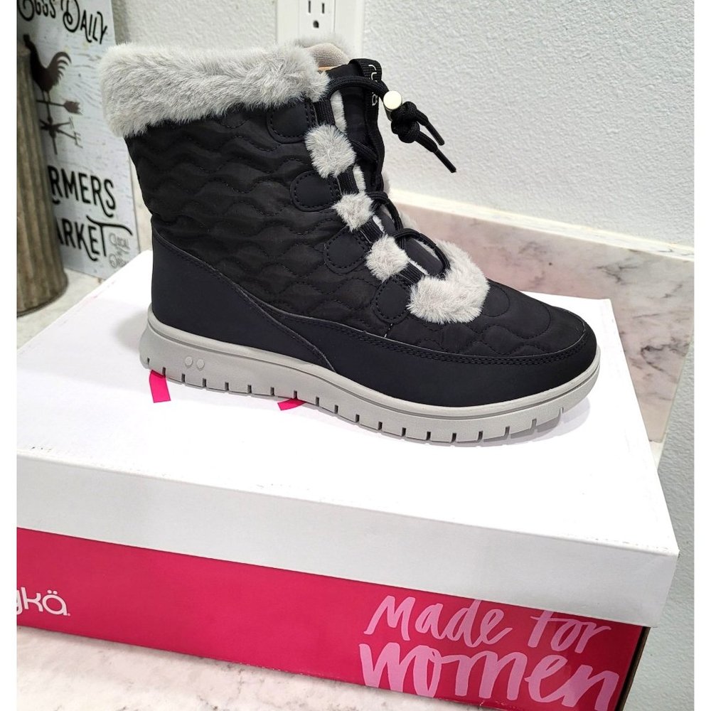 Women's Ryka Black Water Repellent Snow Bound Ankle Boots, Size 5M